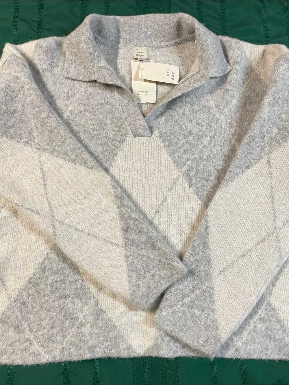 A New Day cozy knit argyle polo sweater